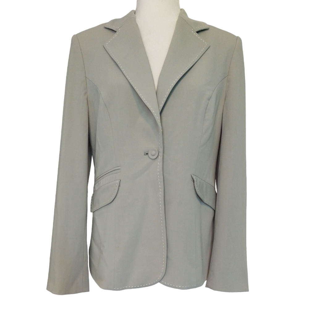 Cabi 832 Dynamo Gray Mist One-Button Blazer Contrast Stitching Career Preppy